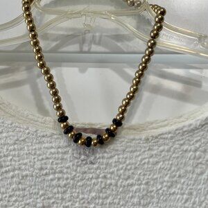 Gold/Navy beaded necklace 18"